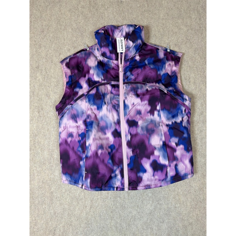 K322. Old Navy Girls Large 10-12 Purple Floral Water Resistant Puffer Vest